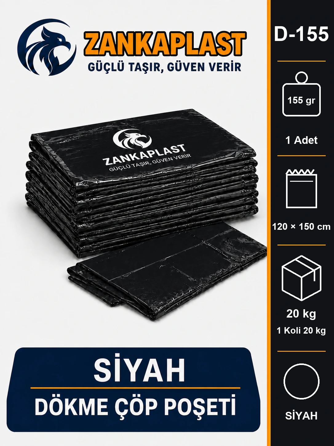 Dökme Çöp Poşeti Ölçü 120x150 Koli 20 kg D-155