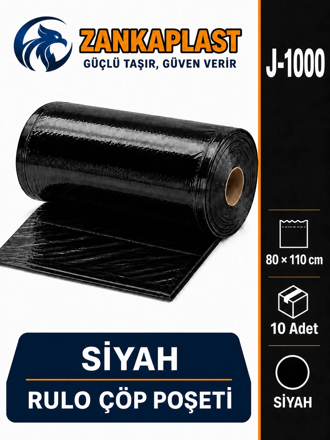 Rulo Çöp Poşeti Ölçü 80x110 cm 10 Adet J-1000