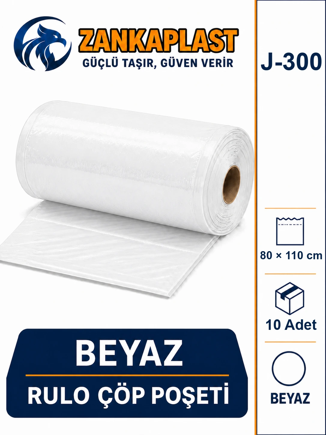 Rulo Çöp Poşeti Ölçü 80 x 110 cm 10 Adet J-300